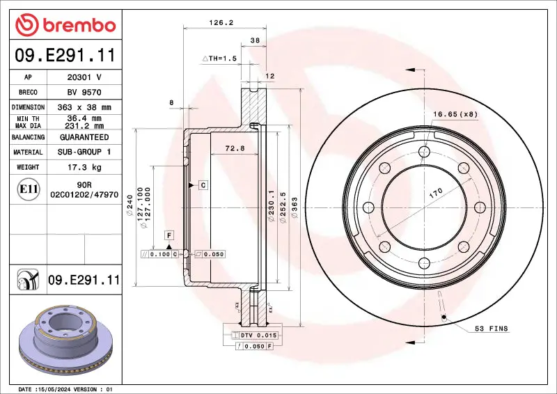 Brembo 16-17 Volvo Xc60 Front Uv Coated Rotor 1