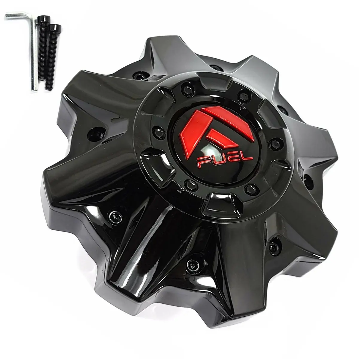 Fuel Wheels Gloss Black Red Logo Wheel Center Cap # 1002-53Gbq / 1002-49Gbq Lrg. Ext. (4 Caps) 1