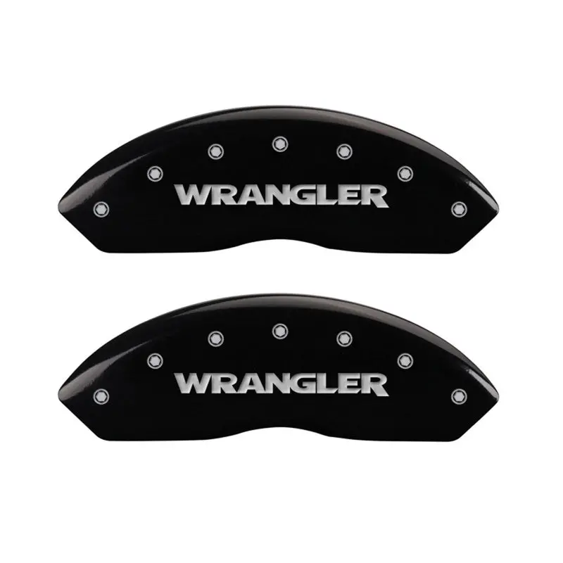 Mgp Front Set 2 Caliper Covers Engraved Front Wrangler Black Finish Silver Ch 1