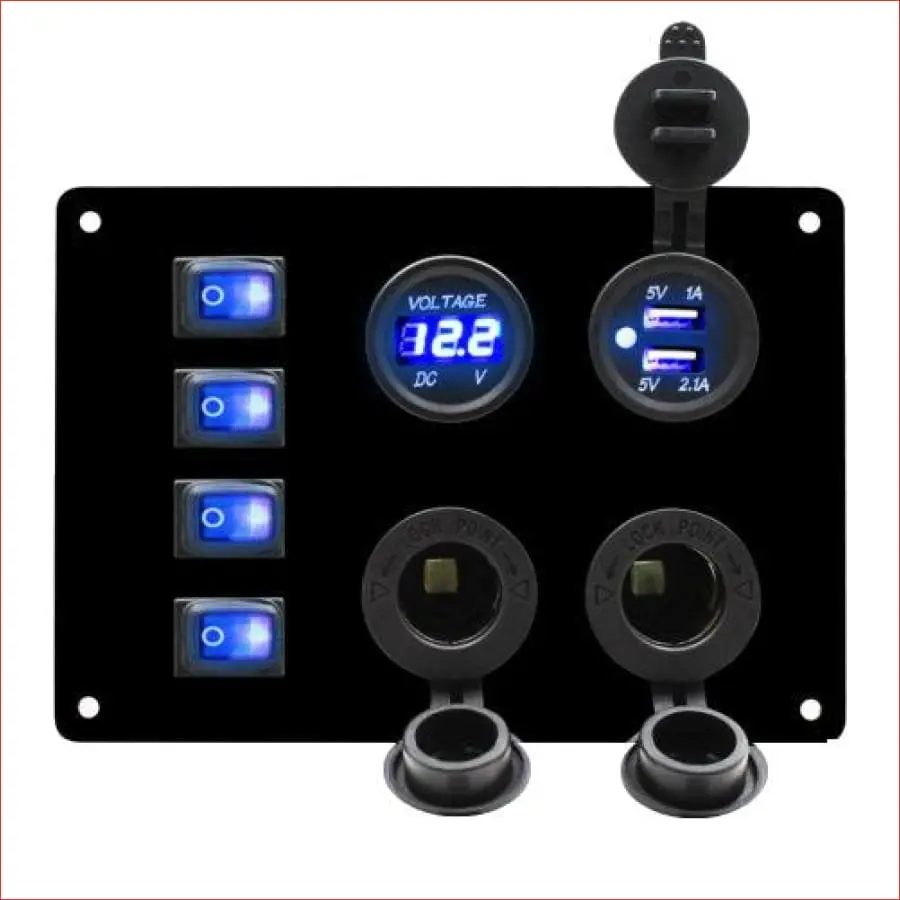4 Gang Rocker Switch Panel W/ Usb Charger And Cigarette Lighter 1