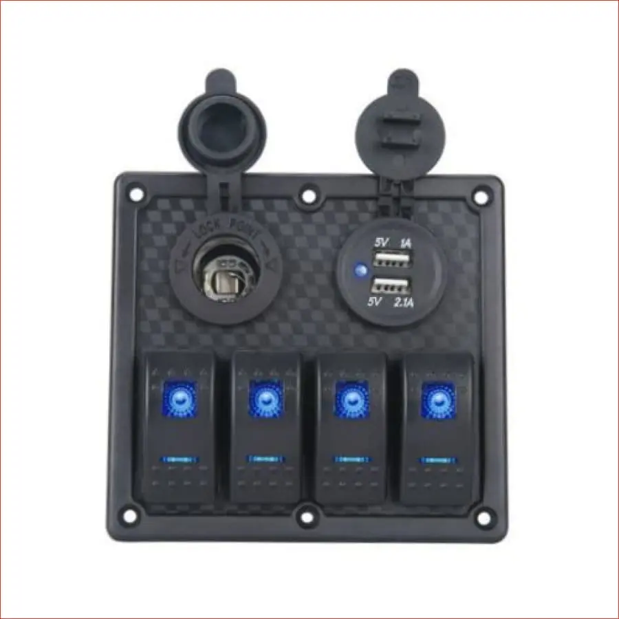 4 Gang Rocker Switch Panel W/ Usb Charger And Cigarette Lighter 1