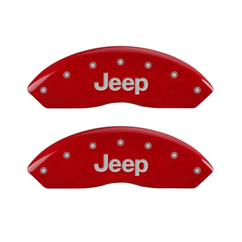Mgp Front Set 2 Caliper Covers Engraved Front Jeep Red Finish Silver Ch 1