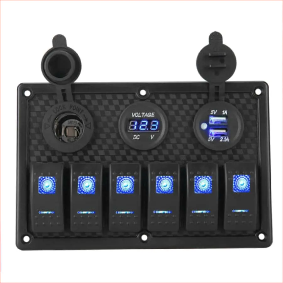 6 Gang Rocker Switch Panel W/ Usb Charger And Cigarette Lighter 1
