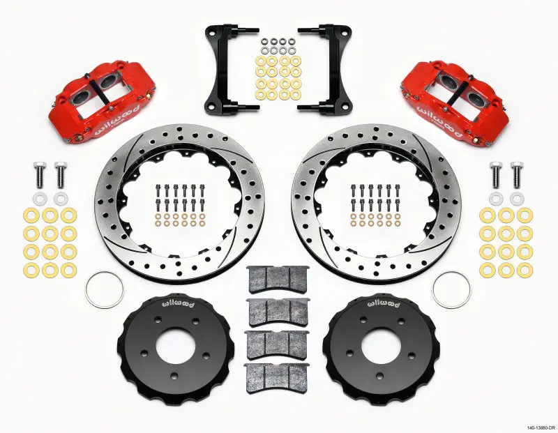 Wilwood Narrow Superlite 4R Front Hat Kit 12.88In Drill Red 2007-Up Jeep Wrangler 1