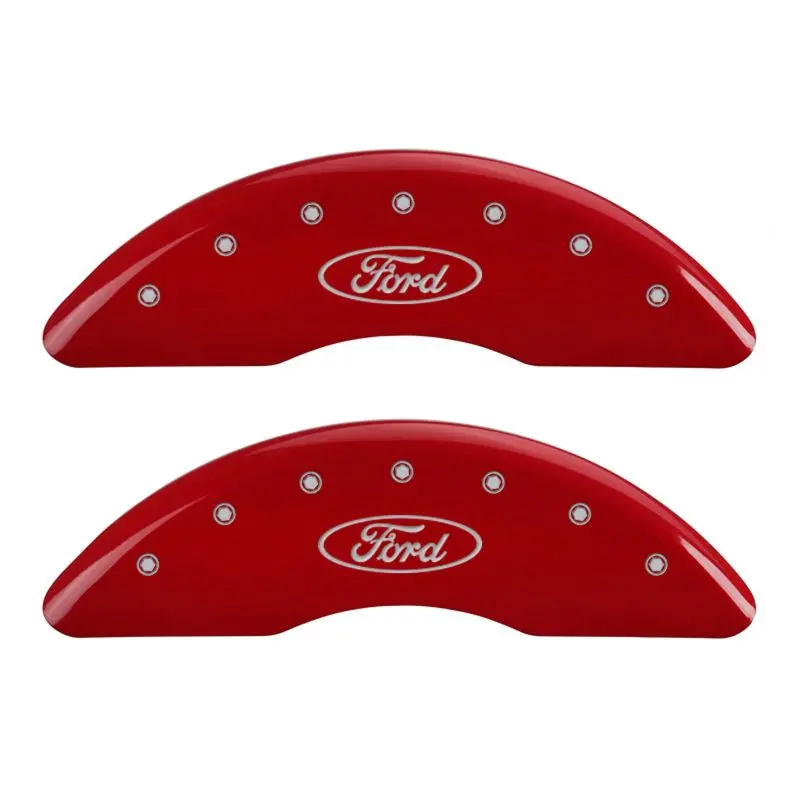 Mgp 4 Caliper Covers Engraved Front & Rear Oval Logo/Ford Red Finish Silver Ch 1