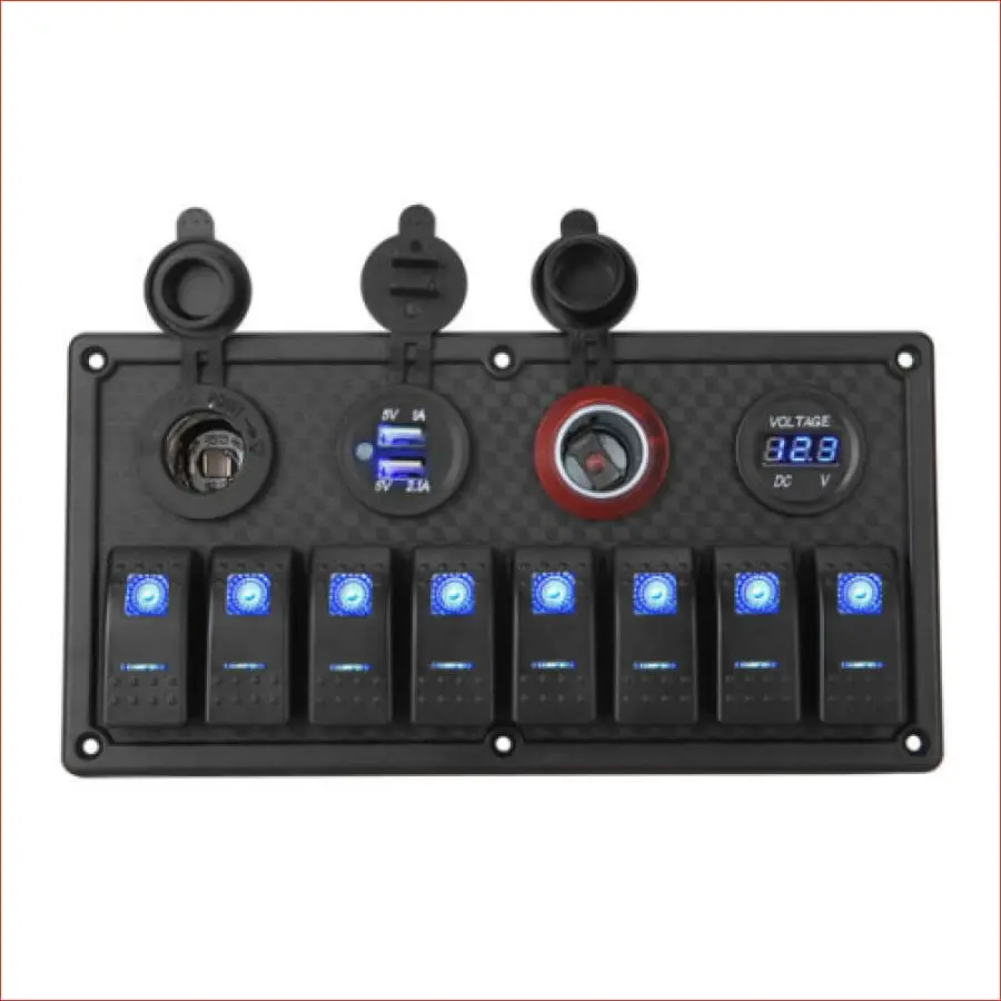8 Gang Rocker Switch Panel W/ Usb Charger And Cigarette Lighter Socket 1