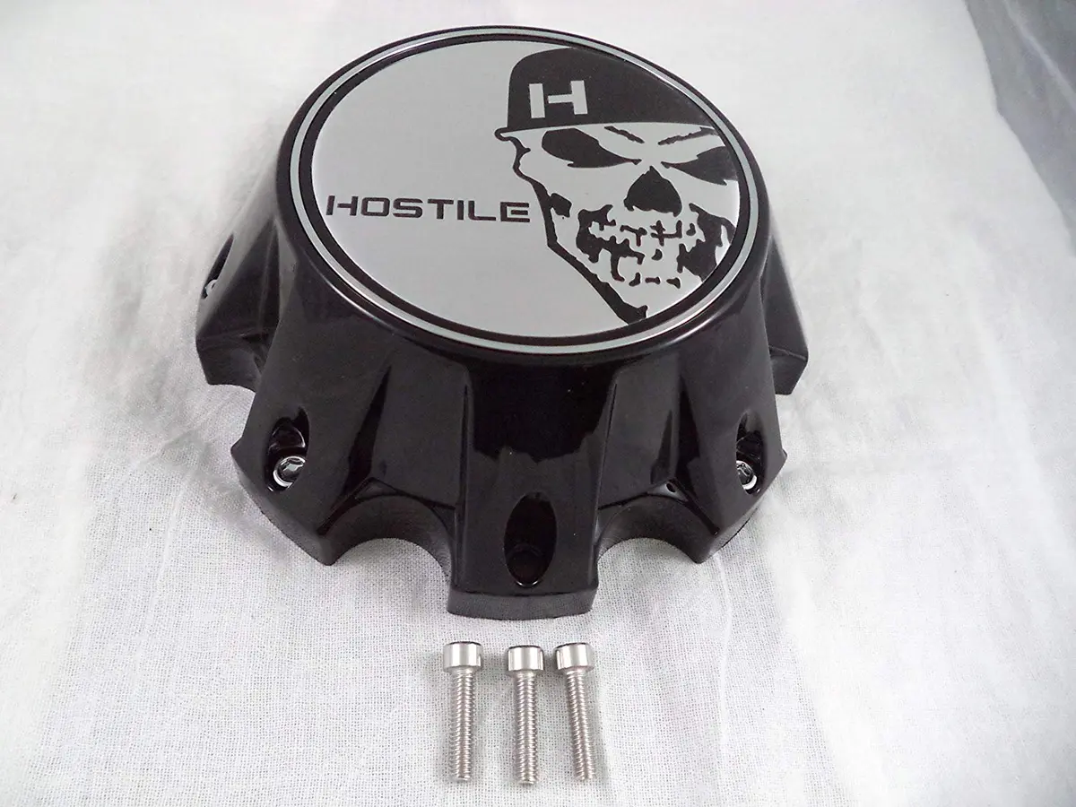 Hostile Wheels Gloss Black/Chrome Skull Logo Custom Center Cap # Hc-8006 (1) 2
