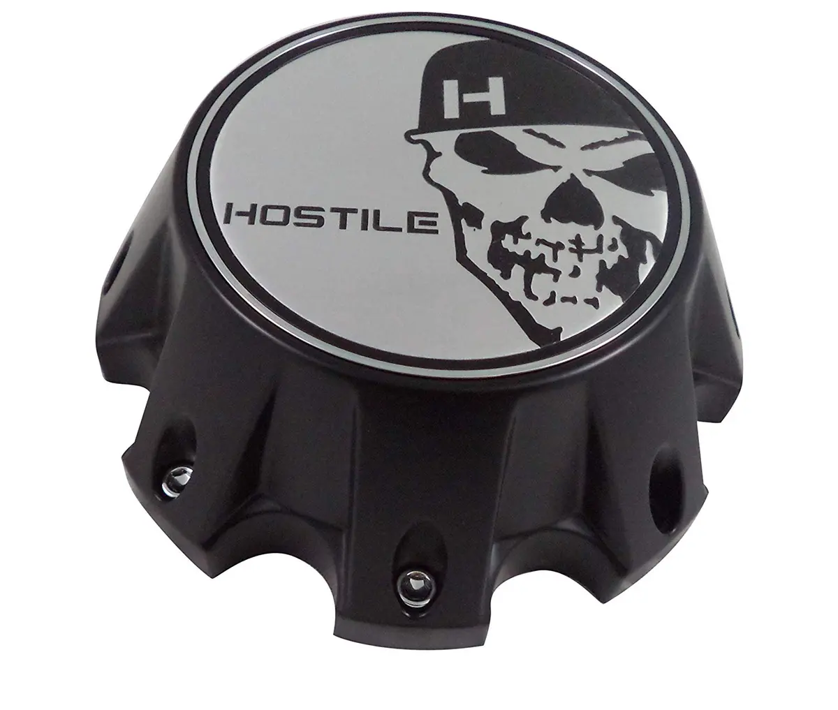 Hostile Wheels Satin Black/Chrome Skull Logo Custom Center Cap # Hc-8006 (1) 1