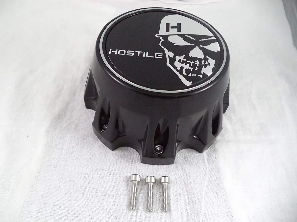 Hostile Wheels Satin Black/Black Skull Logo Custom Center Cap # Hc-8004 (1) 2