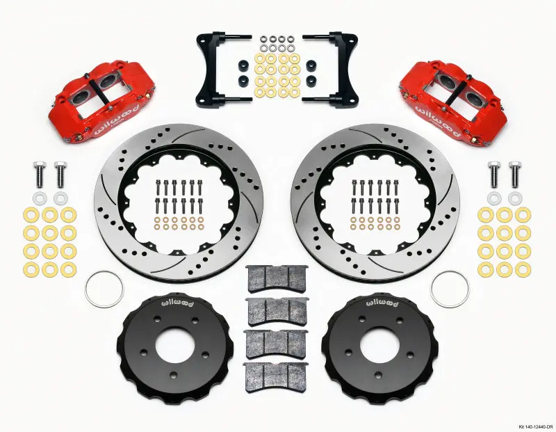 Wilwood Narrow Superlite 4R Front Hat Kit 14.00In Drill Red 2007-Up Jeep Wrangler 1