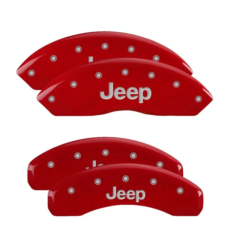 Mgp 4 Caliper Covers Engraved Front & Rear Jeep Red Finish Silver Char 2018 Jeep Wrangler 1