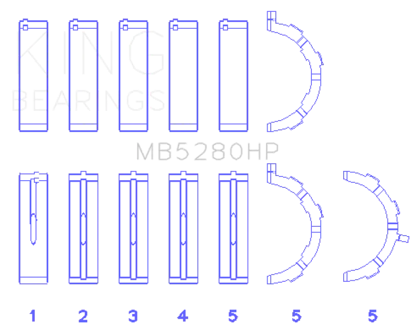 King Engine Bearings Ford Prod. V8 4.6L/5.4L Performance Main Bearing Set - Size +0.026Mm 2