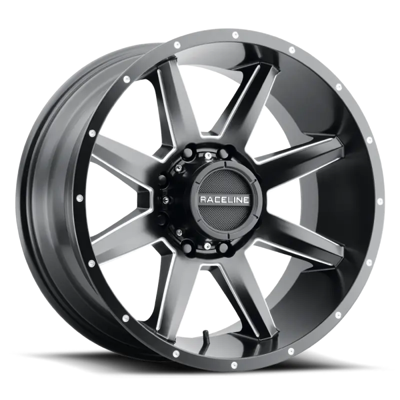 Raceline 954M Stryker 20X9in / 6X139.7 Bp / 18Mm Offset / 106.1Mm Bore - Satin Black & Milled Wheel 1