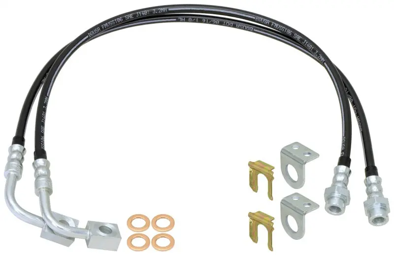 Rockjock 2014+ Jk Braided Brake Hose Kit Front 35In Long W/ Single Groove End Hoses 1