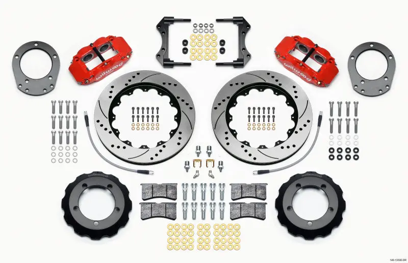 Wilwood Narrow Superlite 4R Front Hat Kit 14.00In Drill Red 76-77 Ford Bronco Dana 44 W/Lines 1