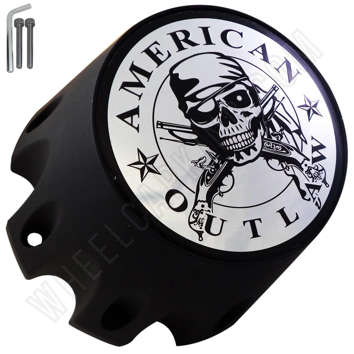 American Outlaw Wheels Flat Black / Chrome Logo Custom Wheel Center Caps # Bc-790Sl (1 Cap) 1