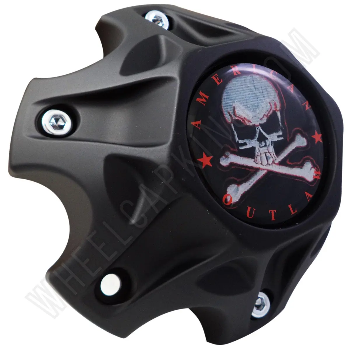 American Outlaw Wheels Flat Black / Red Logo Custom Wheel Center Caps # Bc-849 (1 Cap) 1