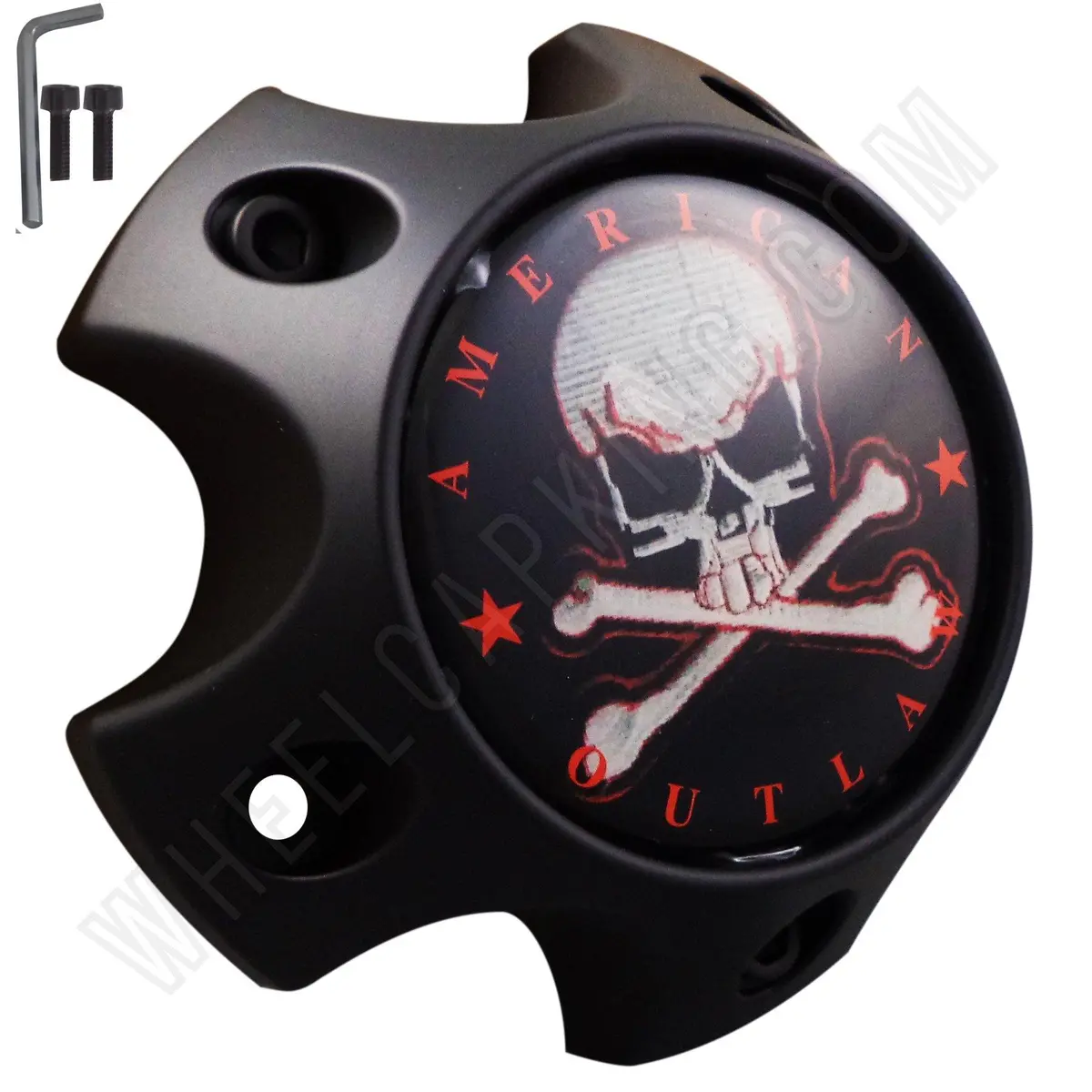 American Outlaw Wheels Flat Black / Red Logo Custom Wheel Center Caps # Bc-786S (1 Cap) 1