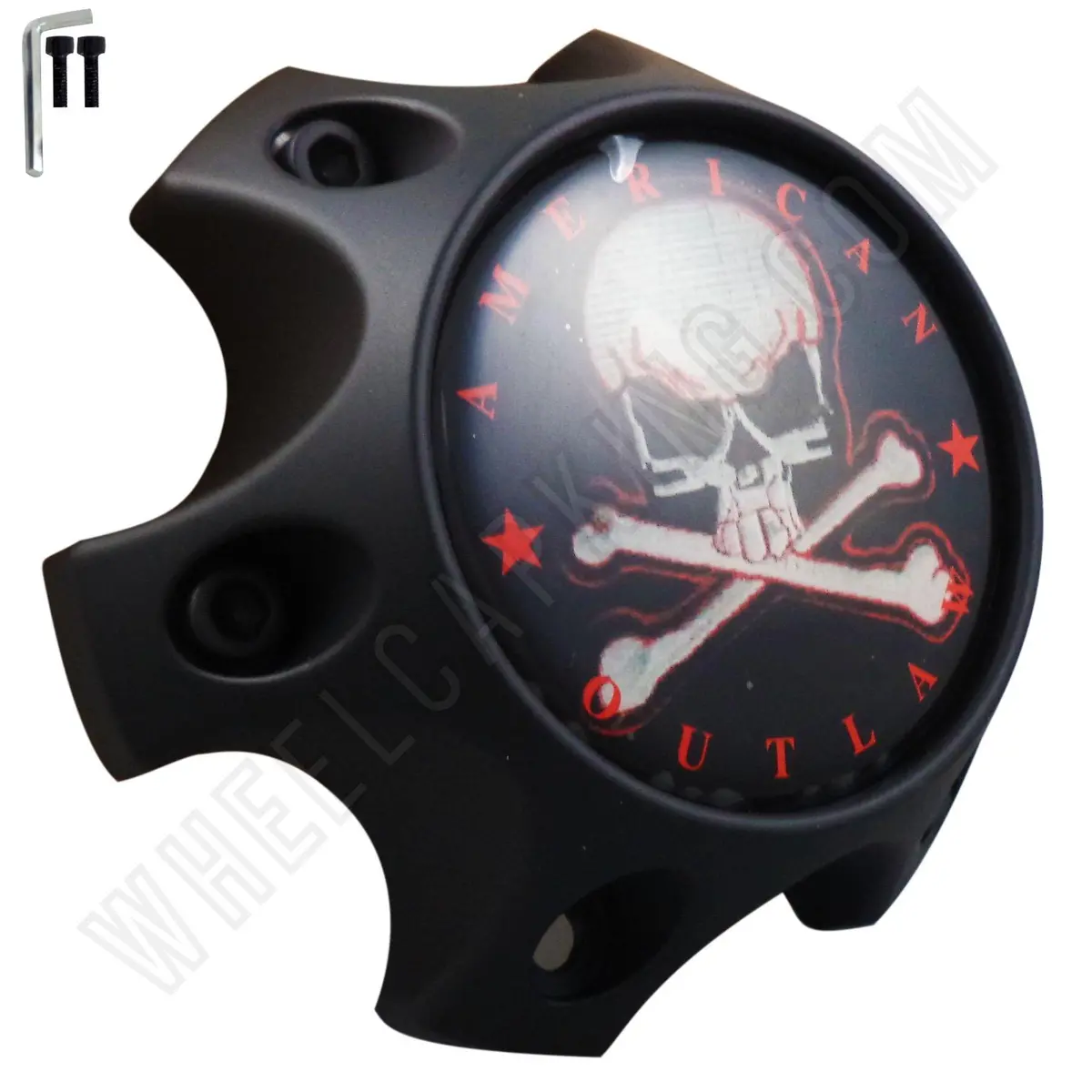 American Outlaw Wheels Flat Black / Red Logo Custom Wheel Center Caps # Bc-788S (4 Caps) 1
