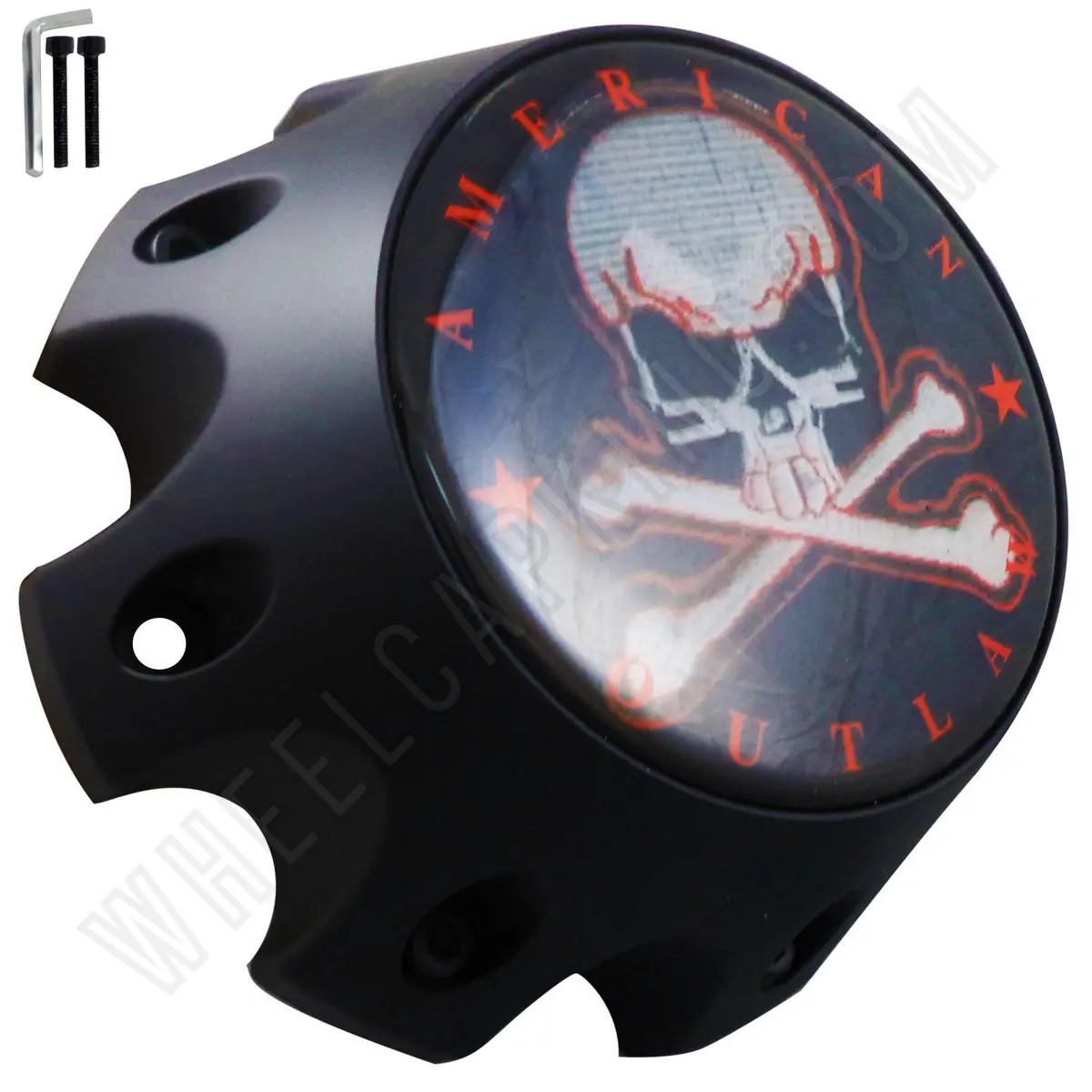 American Outlaw Wheels Flat Black / Red Logo Custom Wheel Center Caps # Bc-790Hs (4 Caps) 1