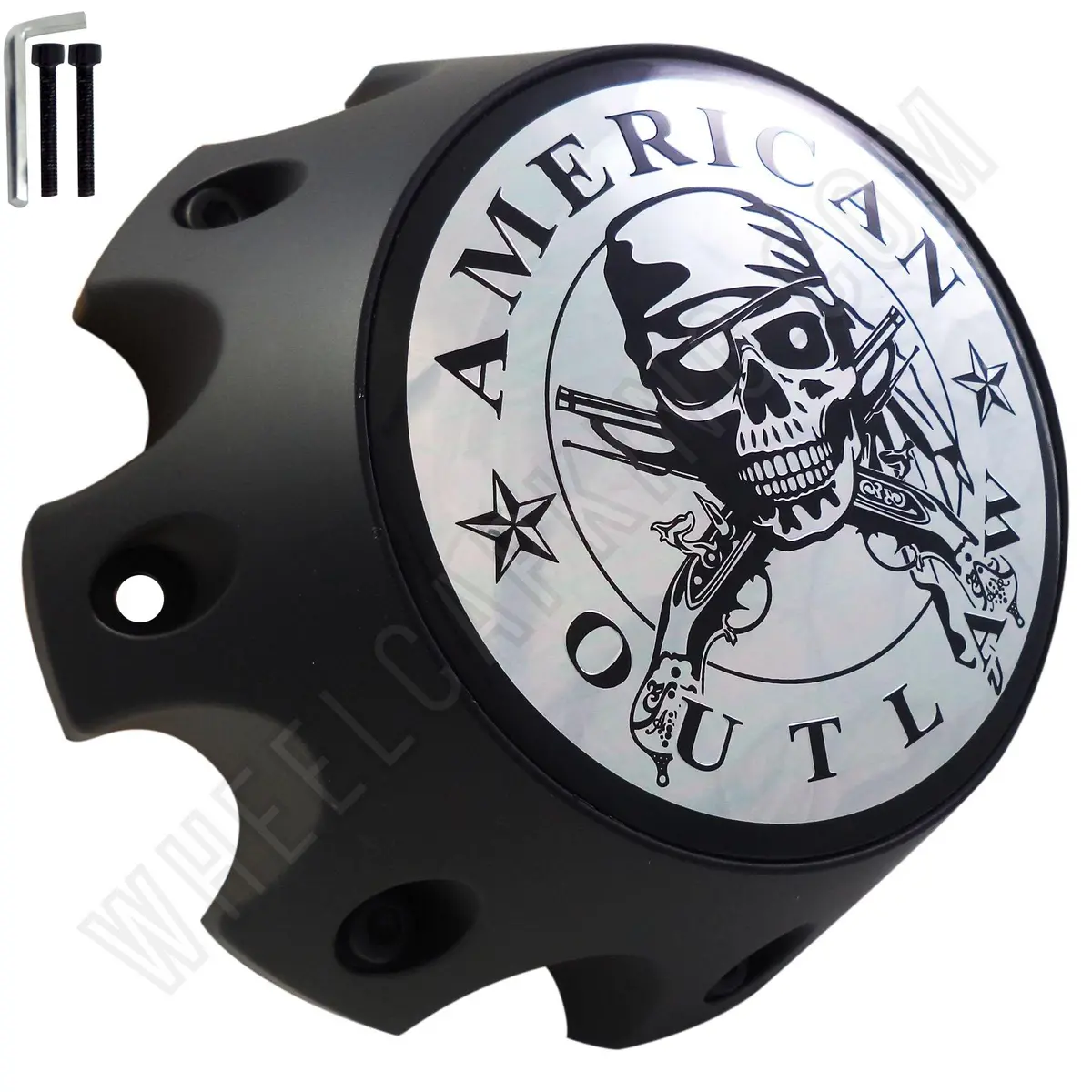 American Outlaw Wheels Flat Black / Chrome Logo Custom Wheel Center Caps # Bc-790Hs (4 Caps) 1
