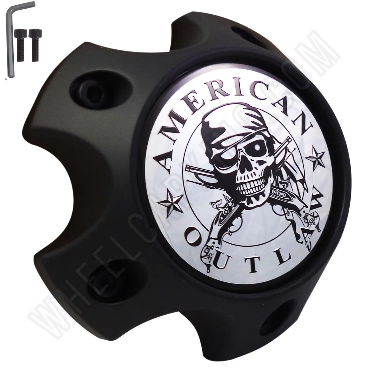 American Outlaw Wheels Flat Black / Chrome Logo Custom Wheel Center Caps # Bc-787S (1 Cap) 1