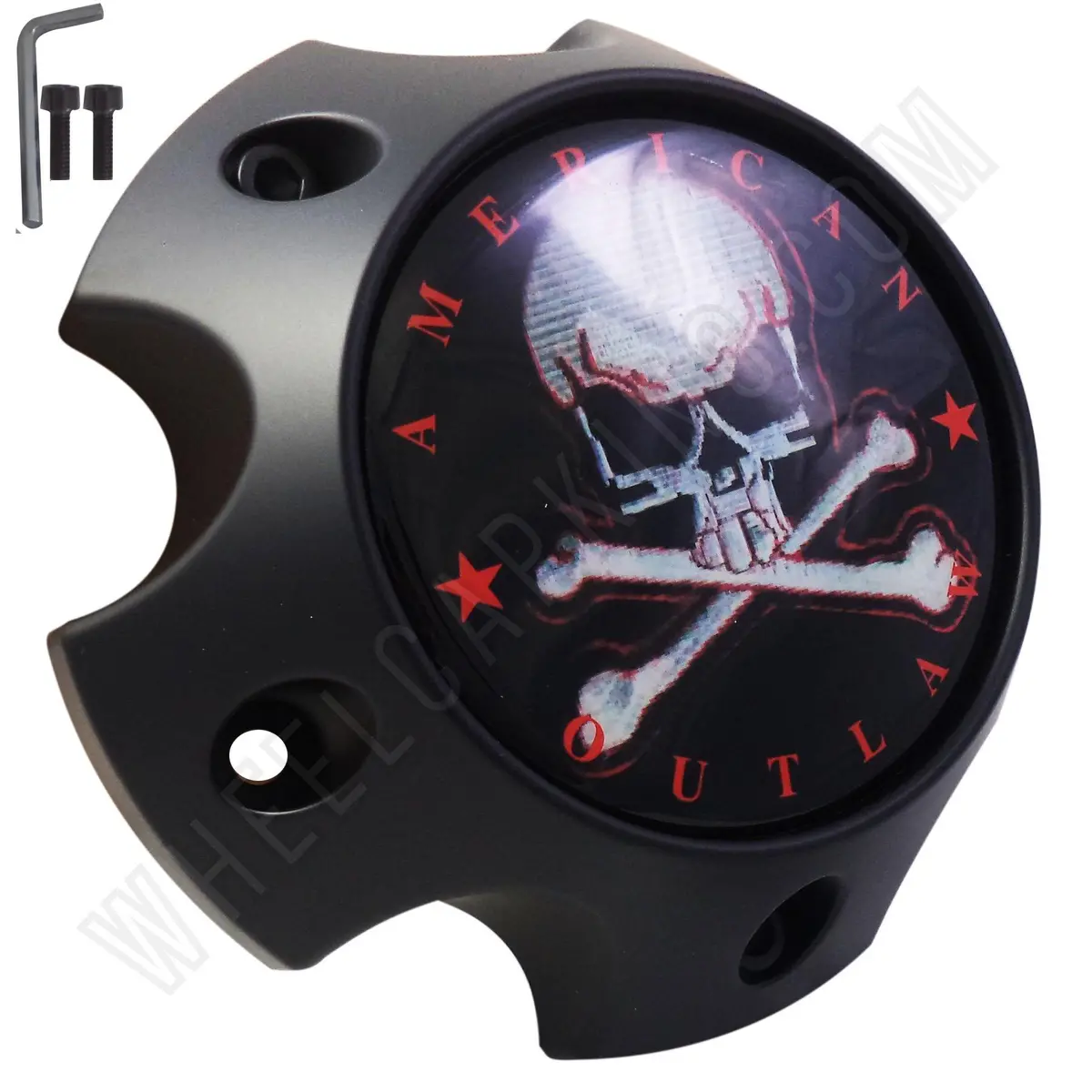 American Outlaw Wheels Flat Black / Red Logo Custom Wheel Center Caps # Bc-787S (1 Cap) 1