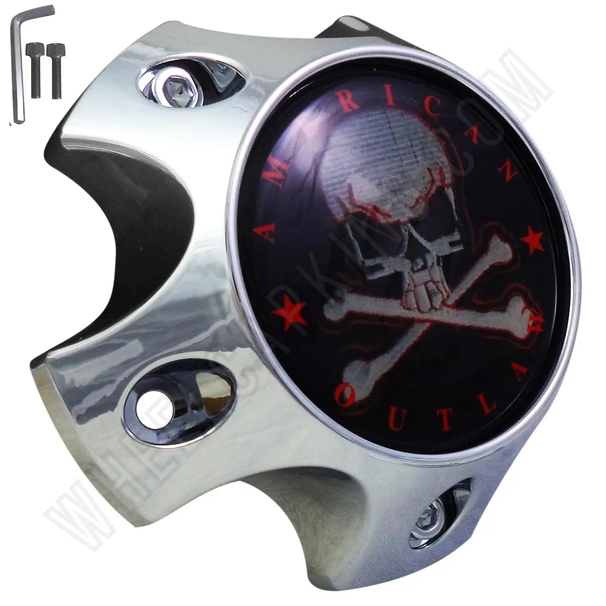 American Outlaw Wheels Chrome Black / Red Logo Custom Wheel Center Caps # Bc-786S (1 Cap) 1