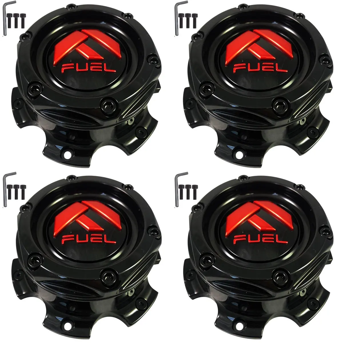 Fuel Wheels Gloss Black / Red Center Cap # 1004-27Gbq / 1004-26 New (4 Caps) 2