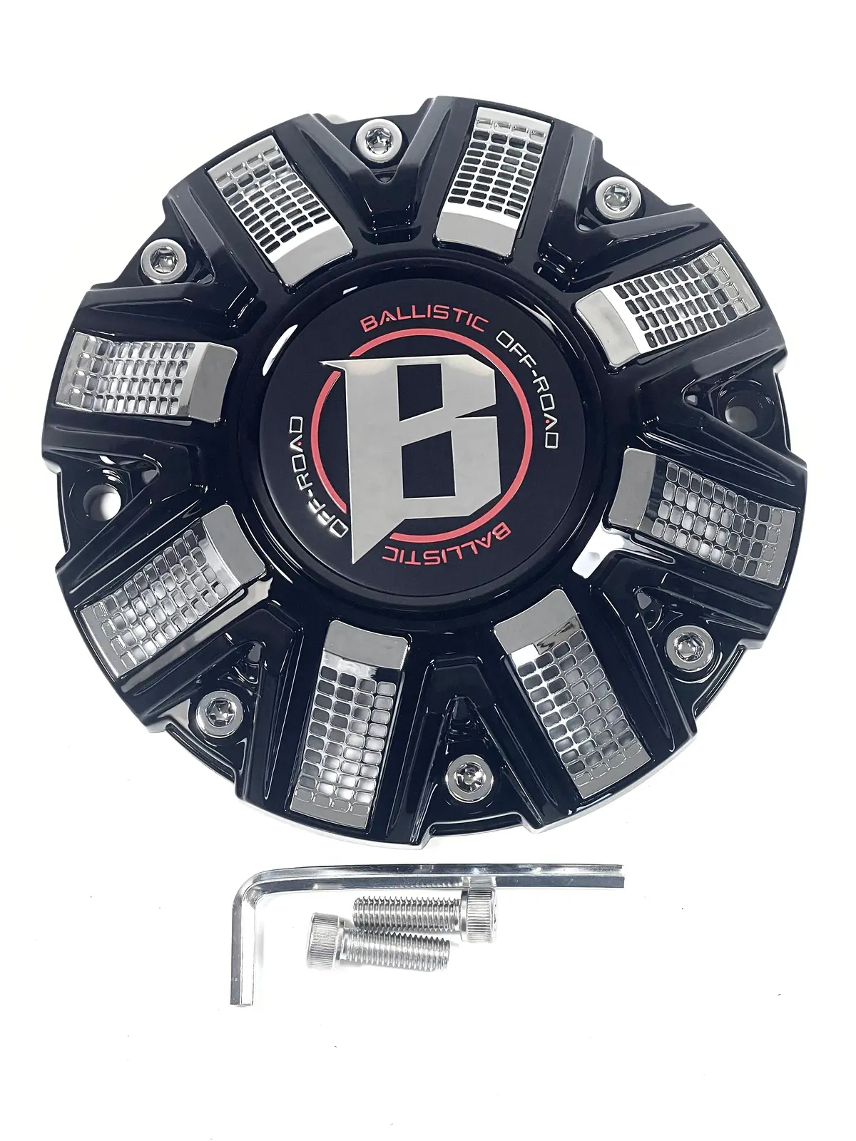 Ballistic Off-Road Gloss Black Chrome Wheel Center Cap Cap Or-D2 Cap Or-D (4 Caps) + Screws 1