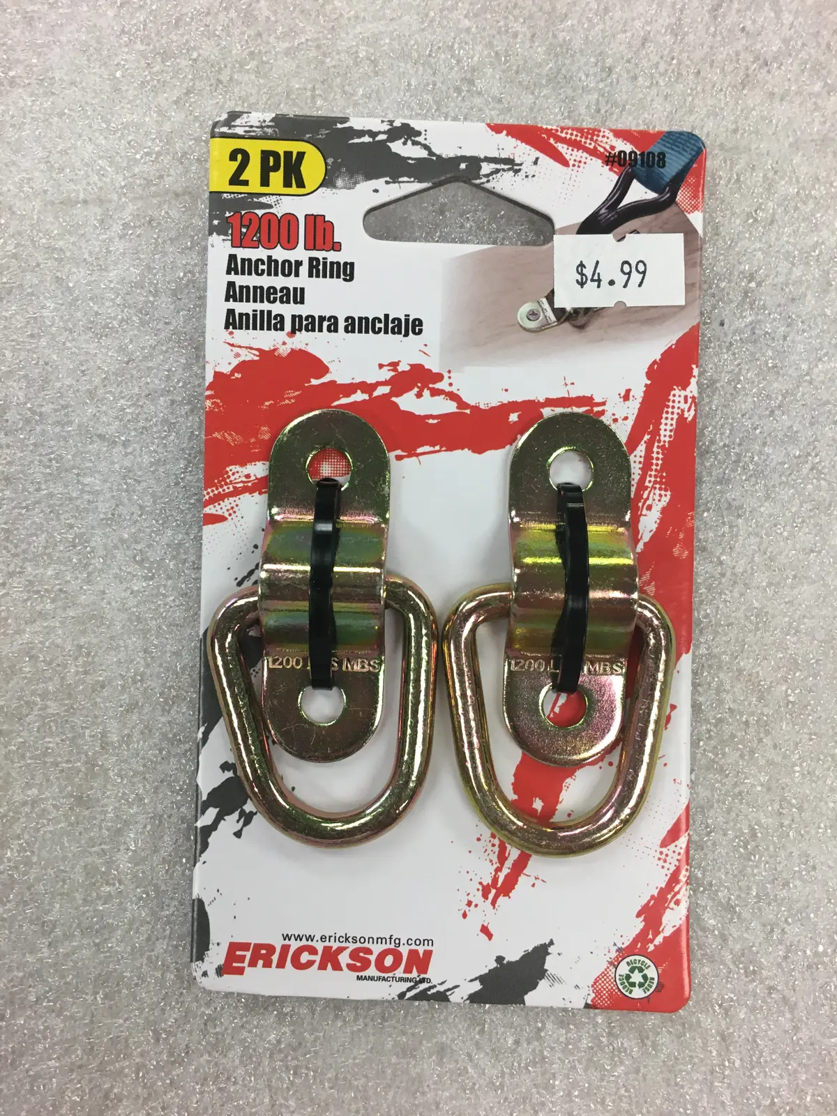 Anchor Ring Steel Zinc Plated 1200Lb Tie Down D-Ring 1