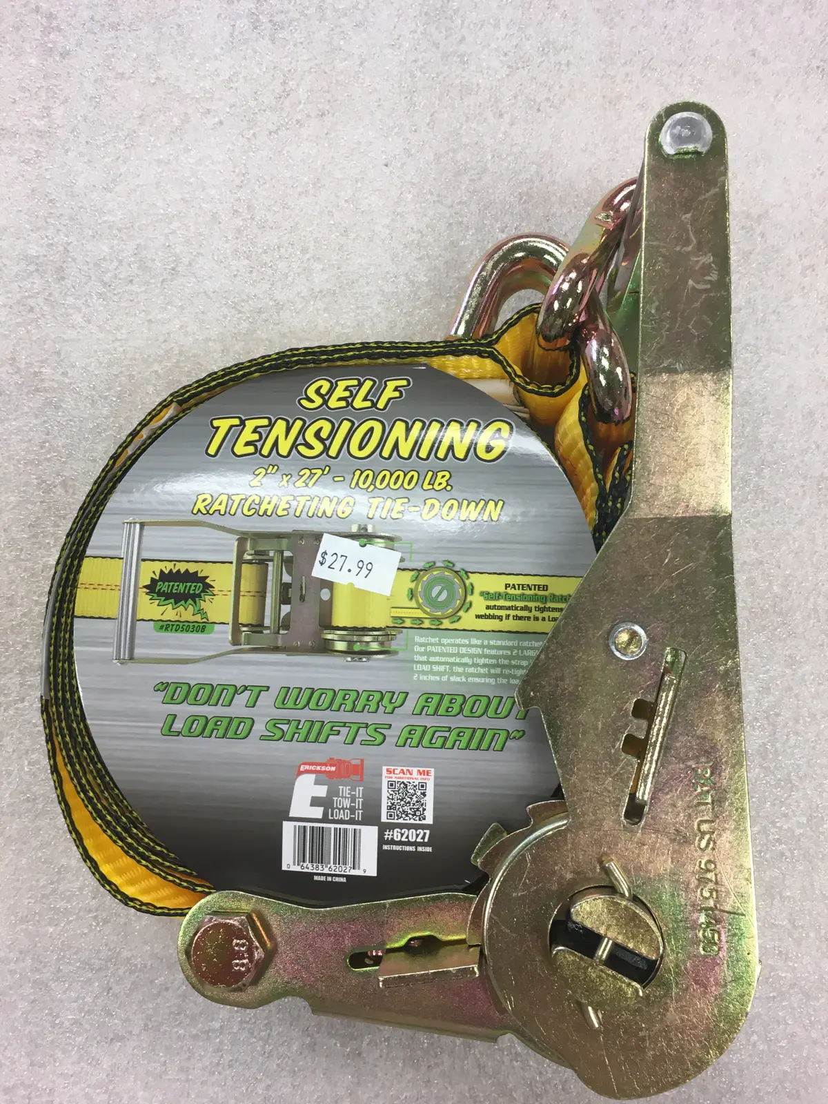 Self Tensioning Ratcheting Tie-Down With J-Hooks 1