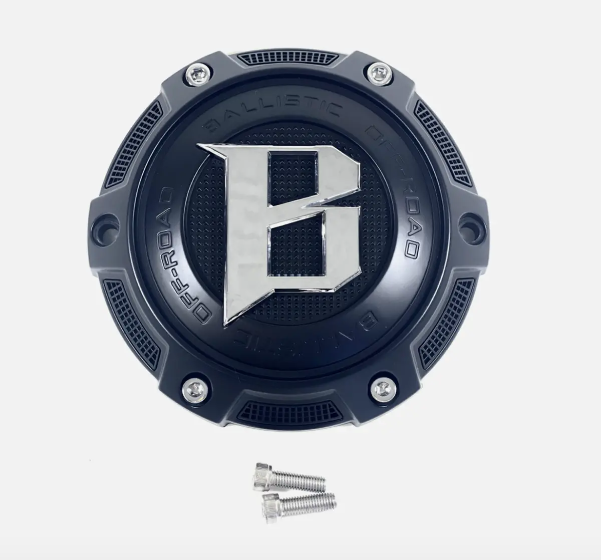 Ballistic Off-Road Matte Black / Chrome Logo Wheel Center Cap Cap Or_Vd + Bolts 1
