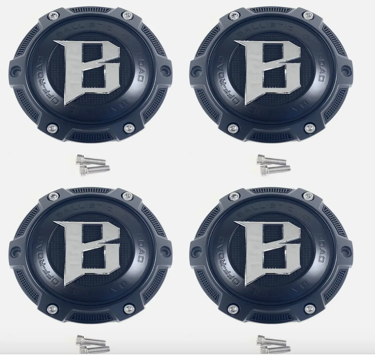 Ballistic Off-Road Matte Black / Chrome Logo Wheel Center Cap Cap Or_Vd (4 Caps) + Bolts 1
