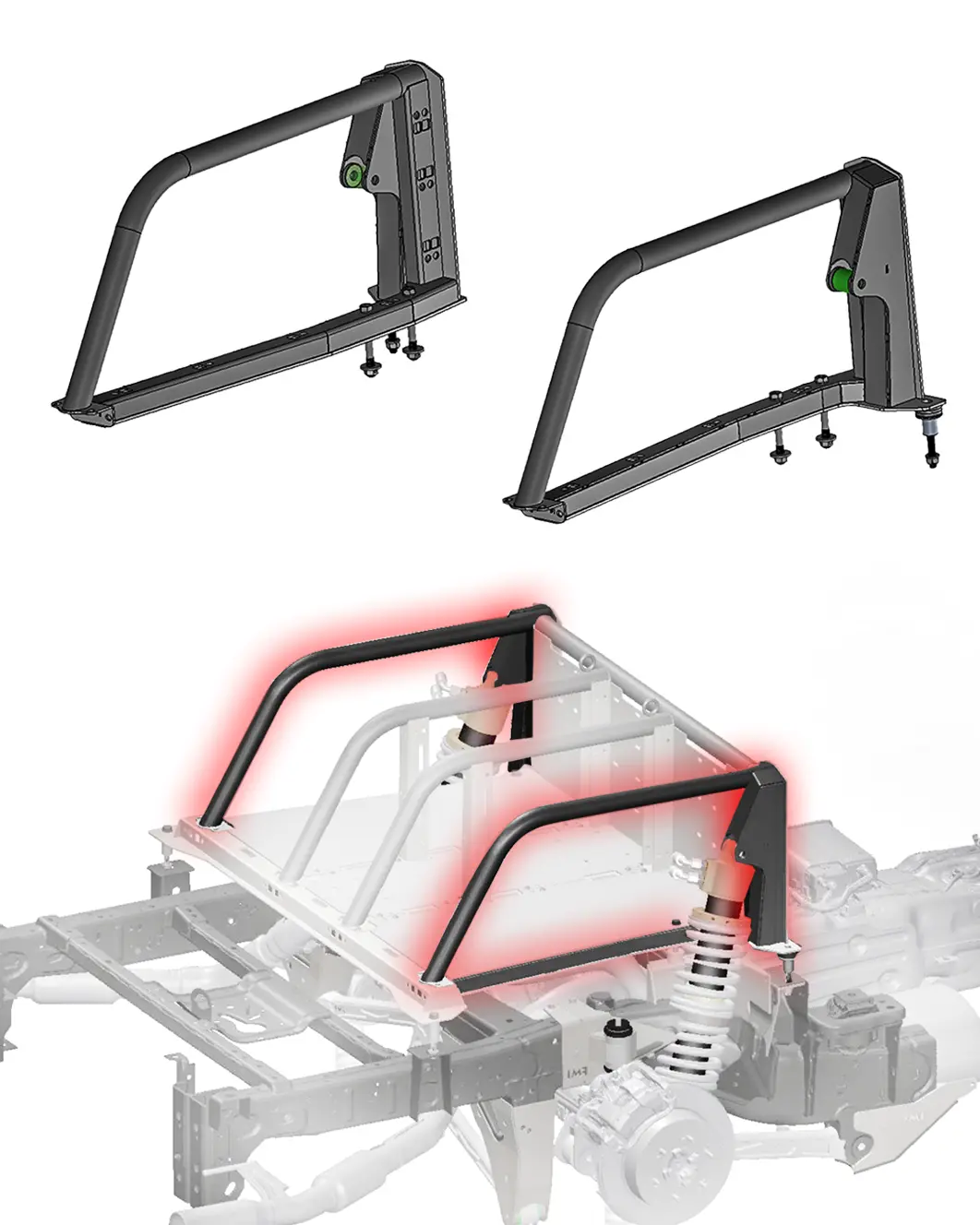 2024+ Ranger Raptor Modular Bed Organizer Side Shock Mount Kit - Long Travel Suspension - 1