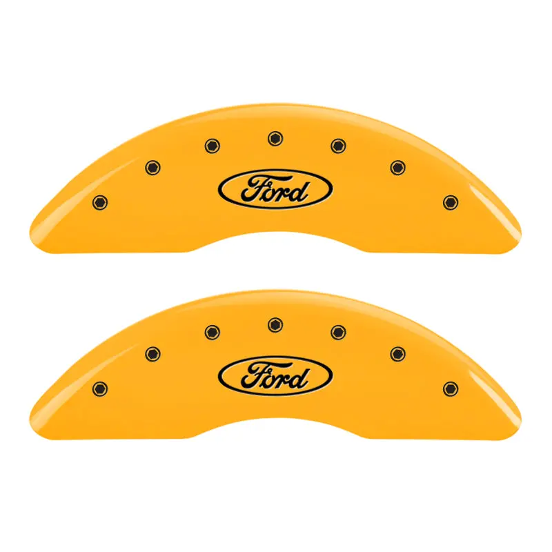 Mgp 4 Caliper Covers Engraved Front & Rear Oval Logo/Ford Yellow Finish Black Ch 1