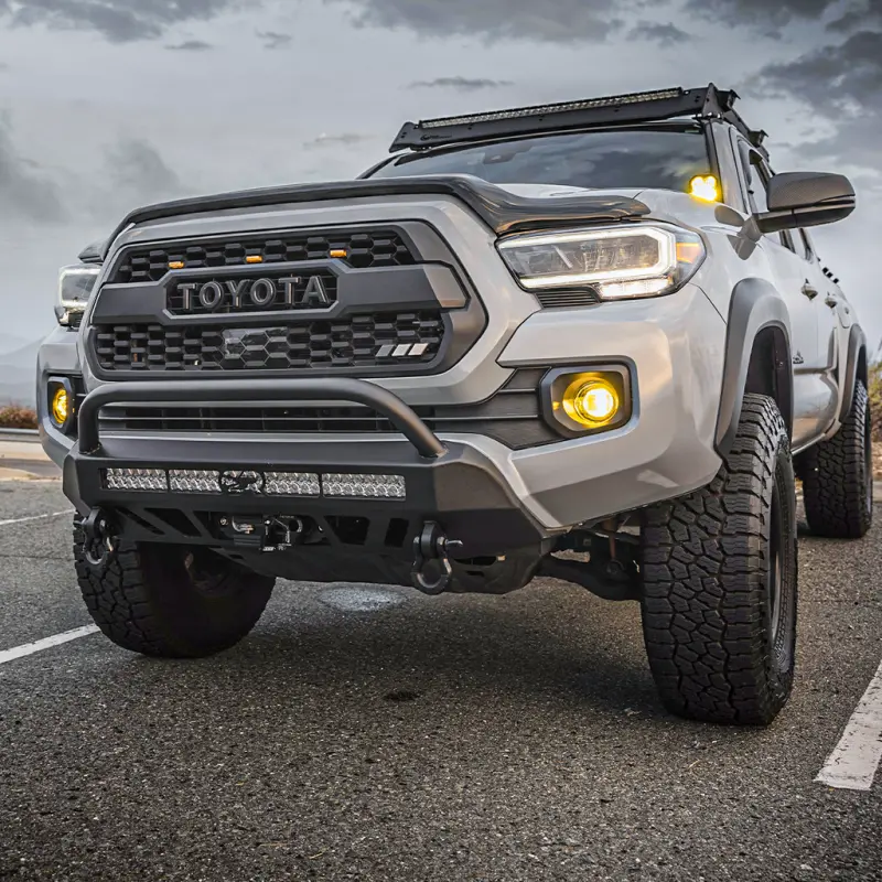 Cali Raised 16-23 Toyota Tacoma Stealth Bumper - Bull Bar / 32In Led Bar Combo W/ Tall Switch 1