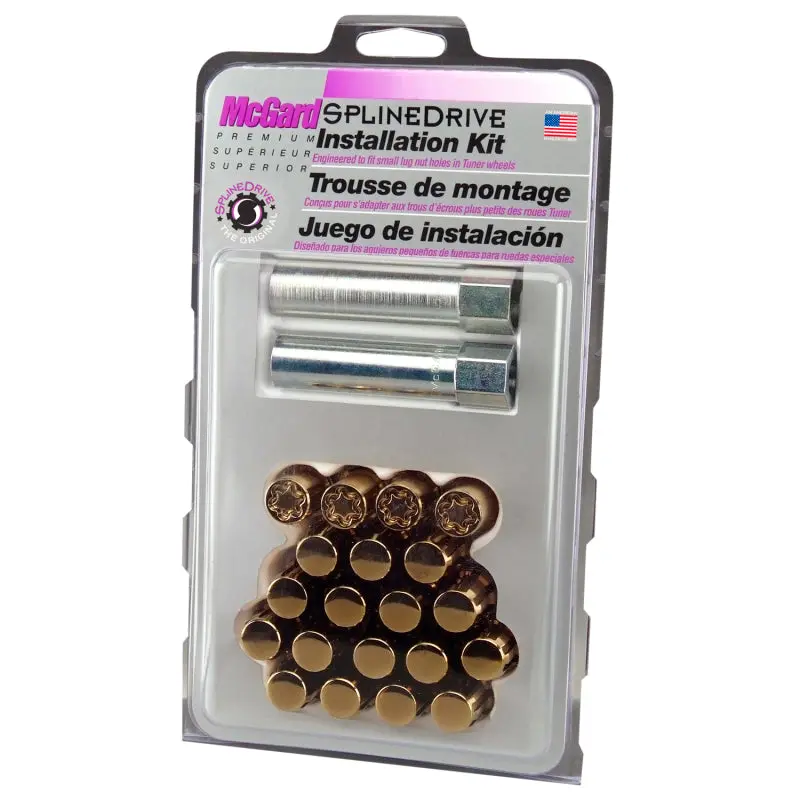 Mcgard Splinedrive Tuner 5 Lug Install Kit W/Locks & Tool (Cone) M12x1.5 / 13/16 Hex - Gold (Cs) 1