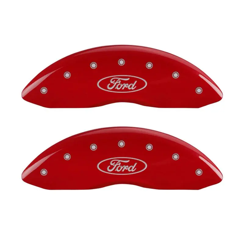 Mgp 4 Caliper Covers Engraved Front & Rear Oval Logo/Ford Red Finish Silver Ch 1