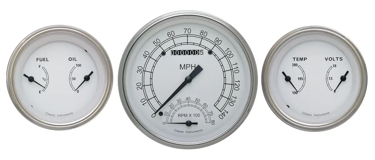 Classic Instruments White Series Analog Gauge Set – Dash-Mount Configuration 1