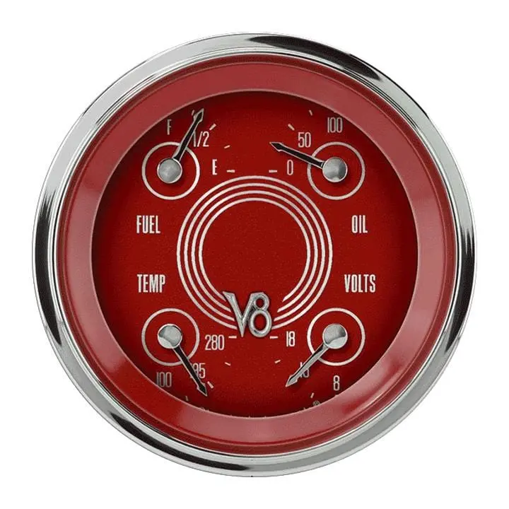 Classic Instruments Red Steelie Gauge Set – Vintage-Style V8 Dashboard 1