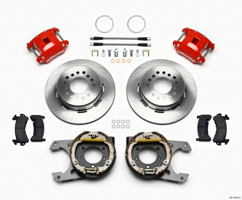 Wilwood D154 P/S Park Brake Kit Red Jeep Dana 35 2.56 Off 5-Lug W/ Lines 1