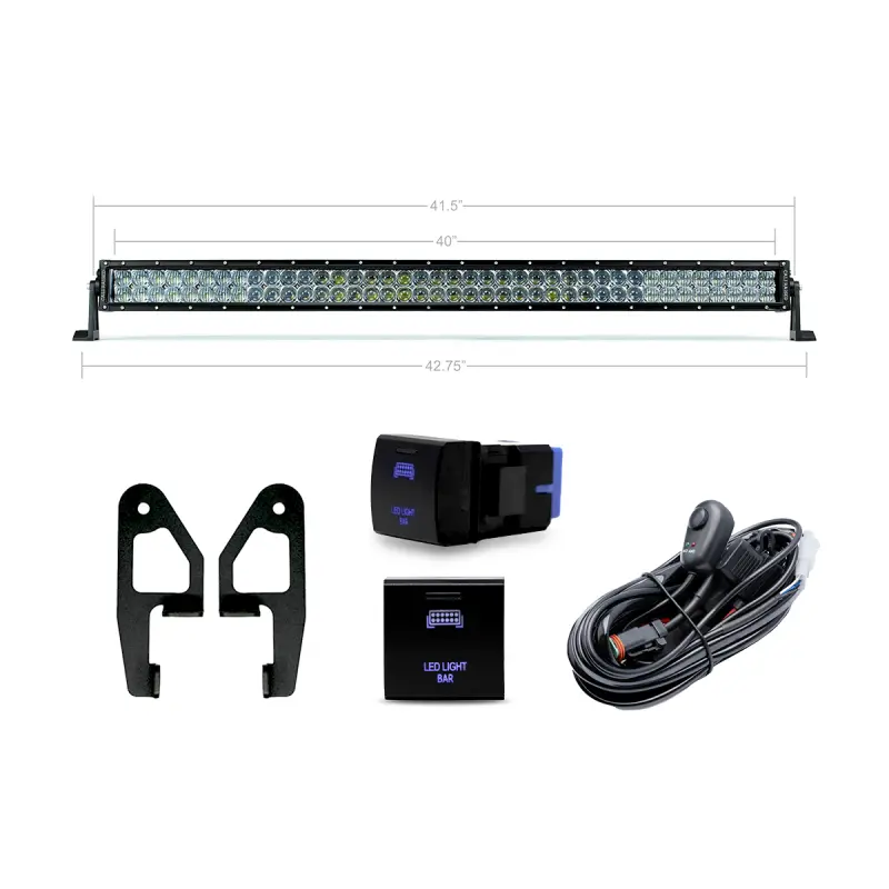 Cali Raised 2024+ Toyota Tacoma Premium Roof Rack Front Light Bar Kit - 42 In White Dual Row Combo 1