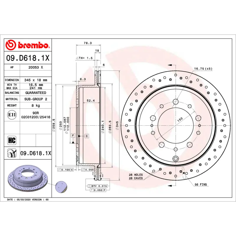 Brembo 14-20 Infiniti Qx60/15-22 Nissan Murano/13-20 Nissan Pathfinder Front Uv Coated Rotor 1