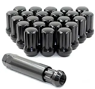 Tuner Style Lug Nuts 12X1.5 Black/Spline Driven W/Removal Key Tool 1