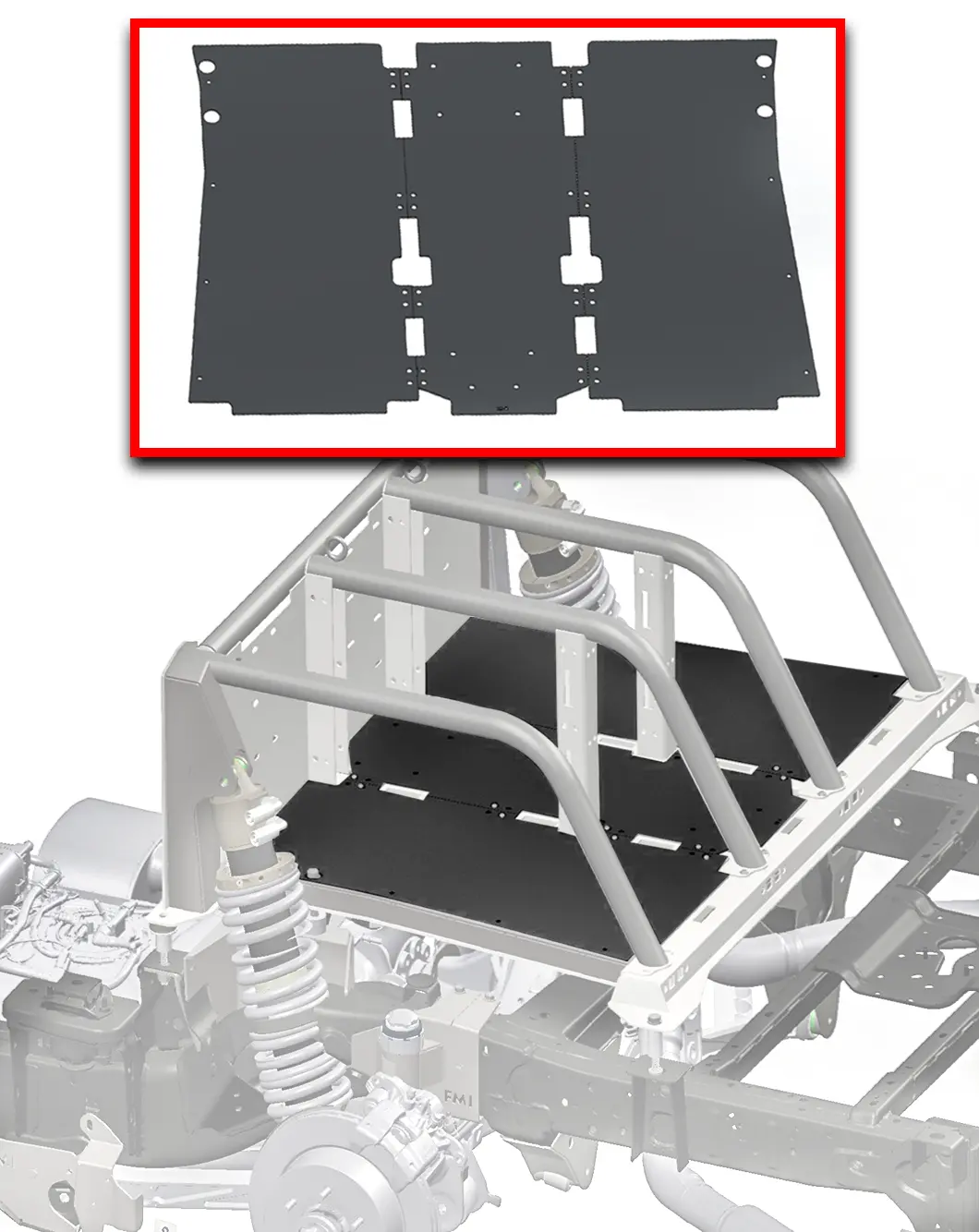 2024+ Ranger Raptor Modular Bed Organizer Aluminum Floor Plates 3-Pc - Front Deck Kit 1