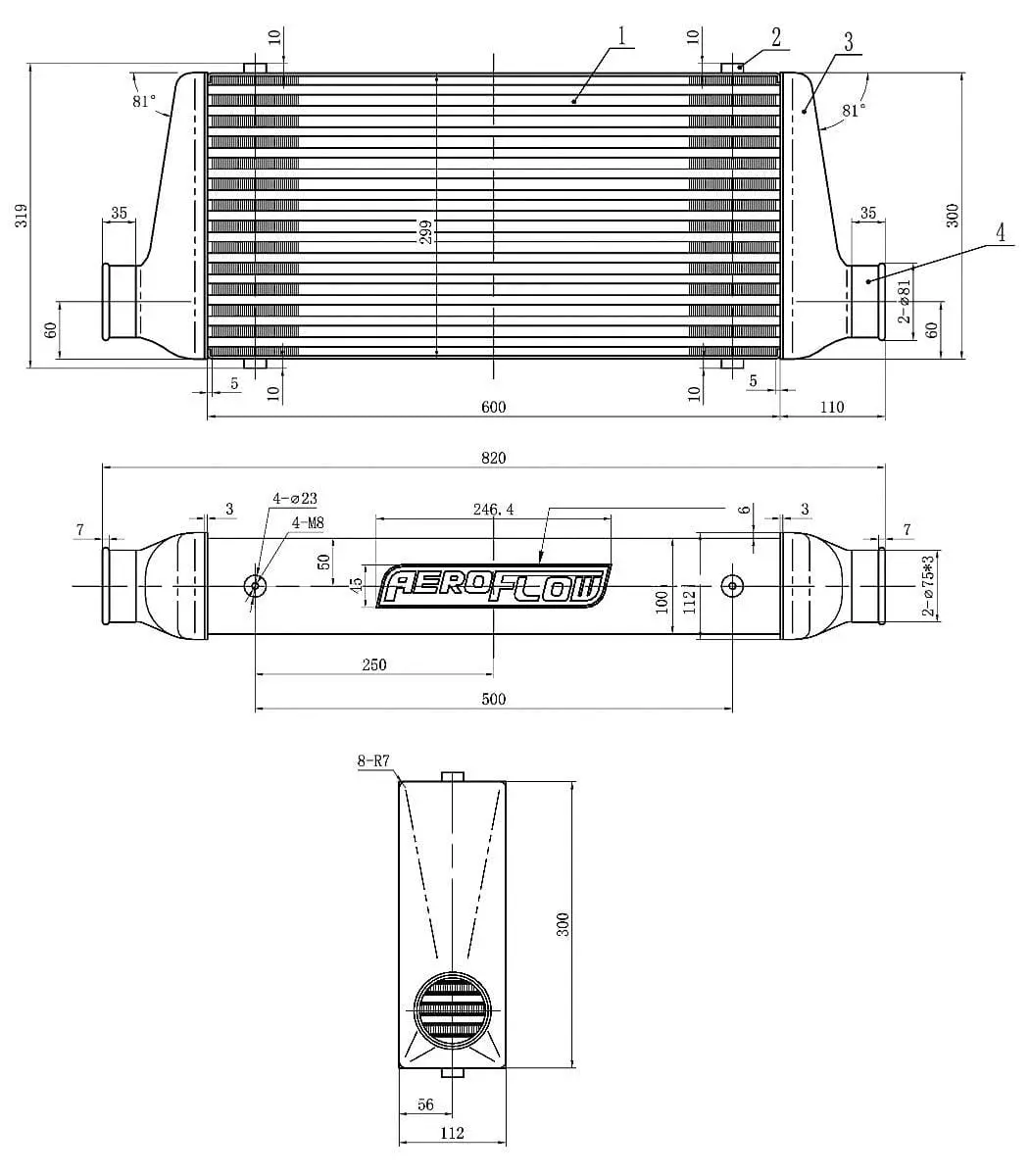 Black Anodized Street Series Aluminum Intercooler – 450X300X76Mm (Af90-1001Blk) 2
