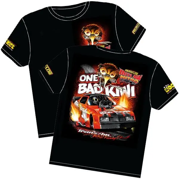 One Bad Kiwi Pontiac Trans Am Outlaw Nitro Funny Car Graphic T-Shirt (Large) 1