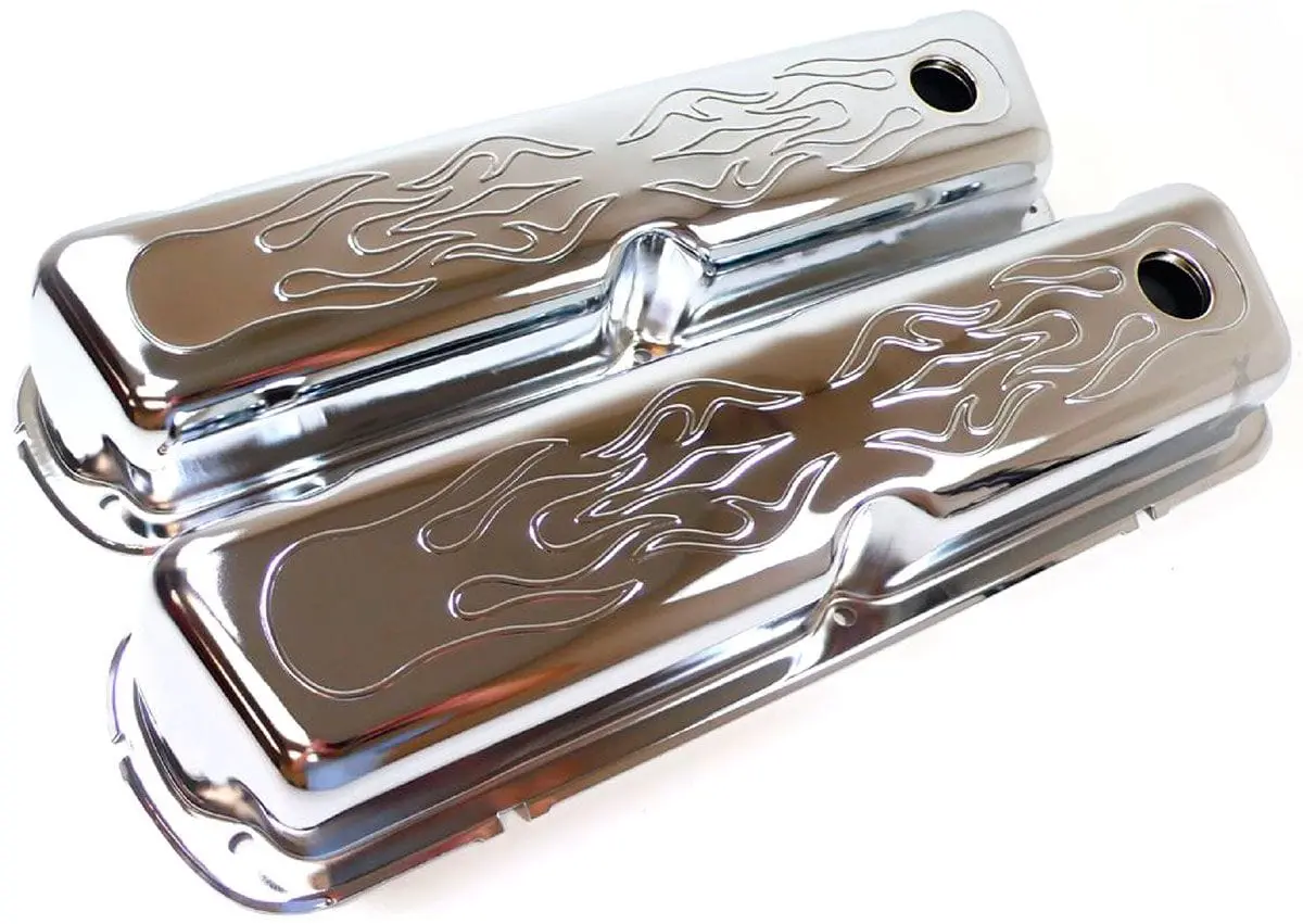 Rpcr8237 Chrome-Plated Flamed Valve Covers For Small Block Chevy 1